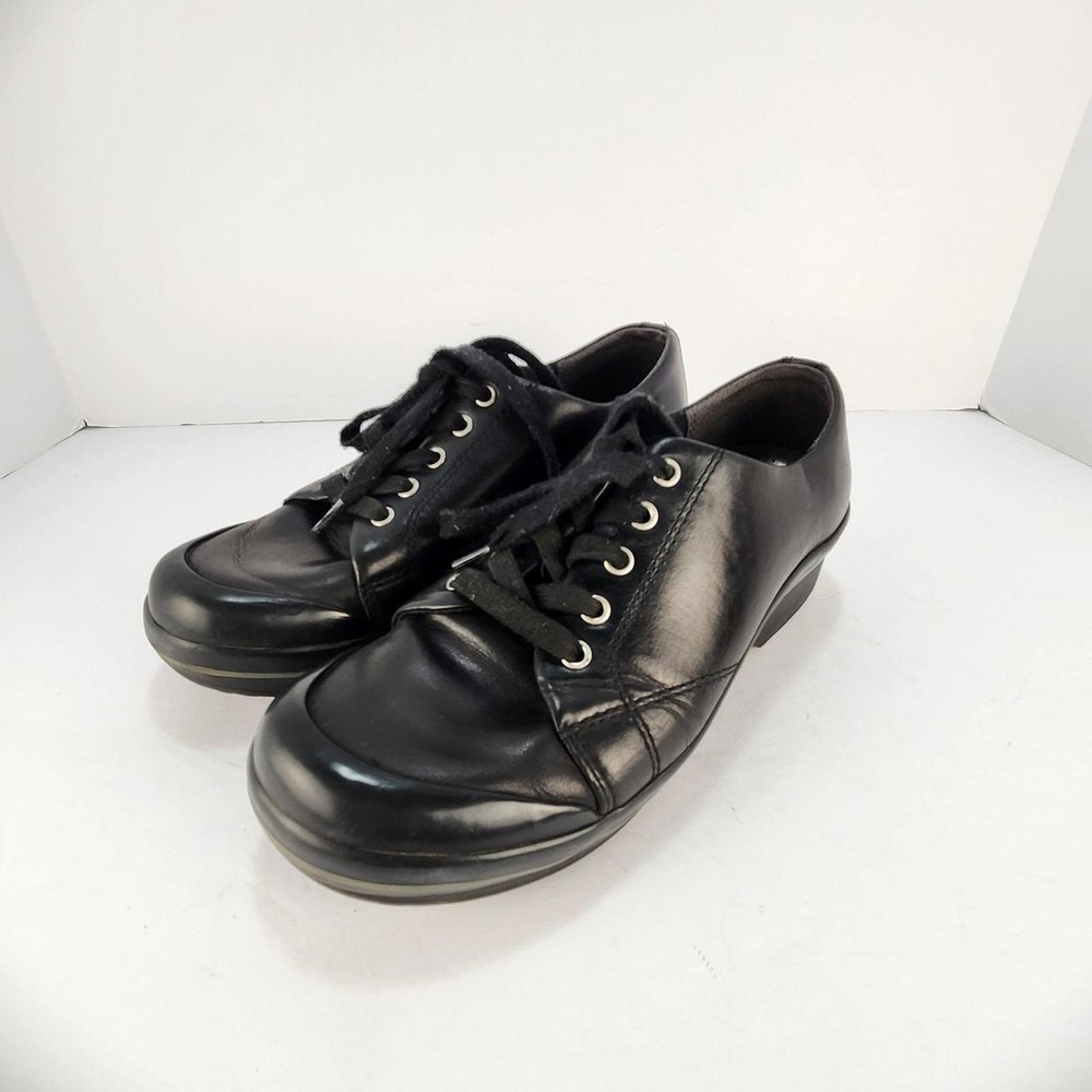 Dansko Women's Black Leather Lace-Up Oxford Wedge Shoes EU 38 US 7.5
